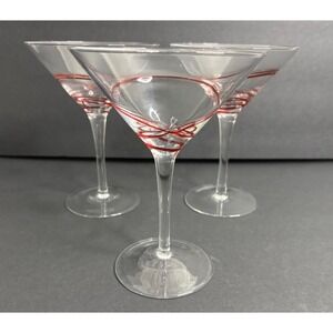 3 Bormioli Rocco Ceralacca Red Swirl Martini Glasses 8 oz Rossa Swirline